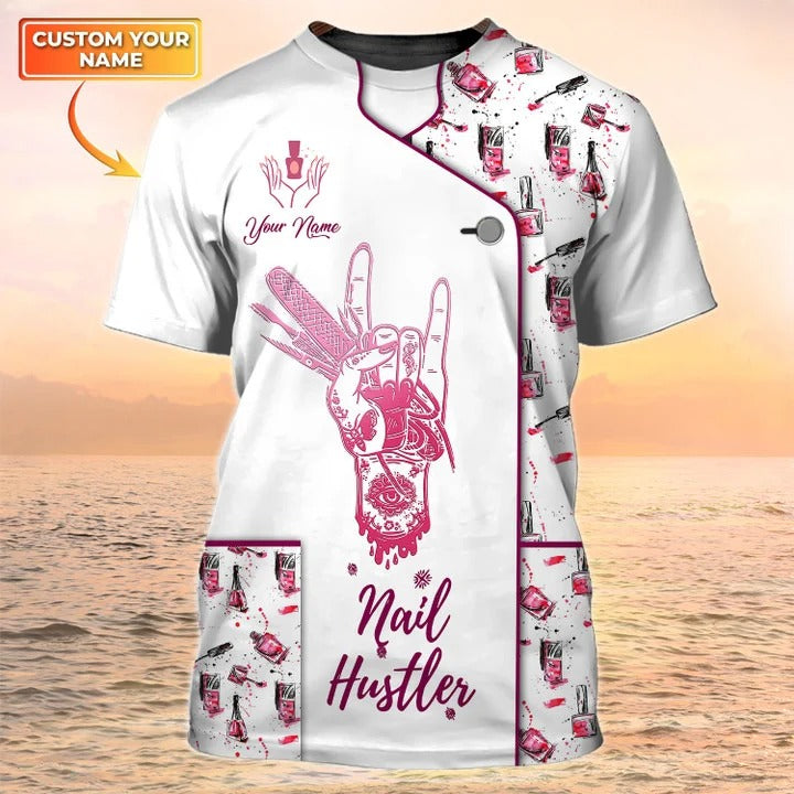 Nail Shirts Custom Nail Salon Uniform Manicurist Gift Nail Parttern Design Shirt White Coolspod