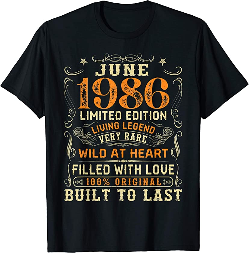 Vintage June 1986 Awesome 35 Yrs Old 35th Birthday Gift T-Shirt