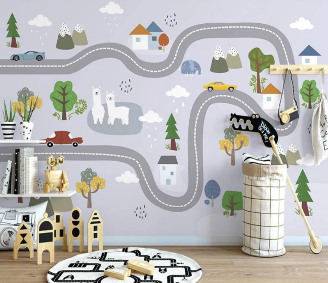 3D Cartoon Forest Animal Road Wall Mural Wallpaper Lqh 115