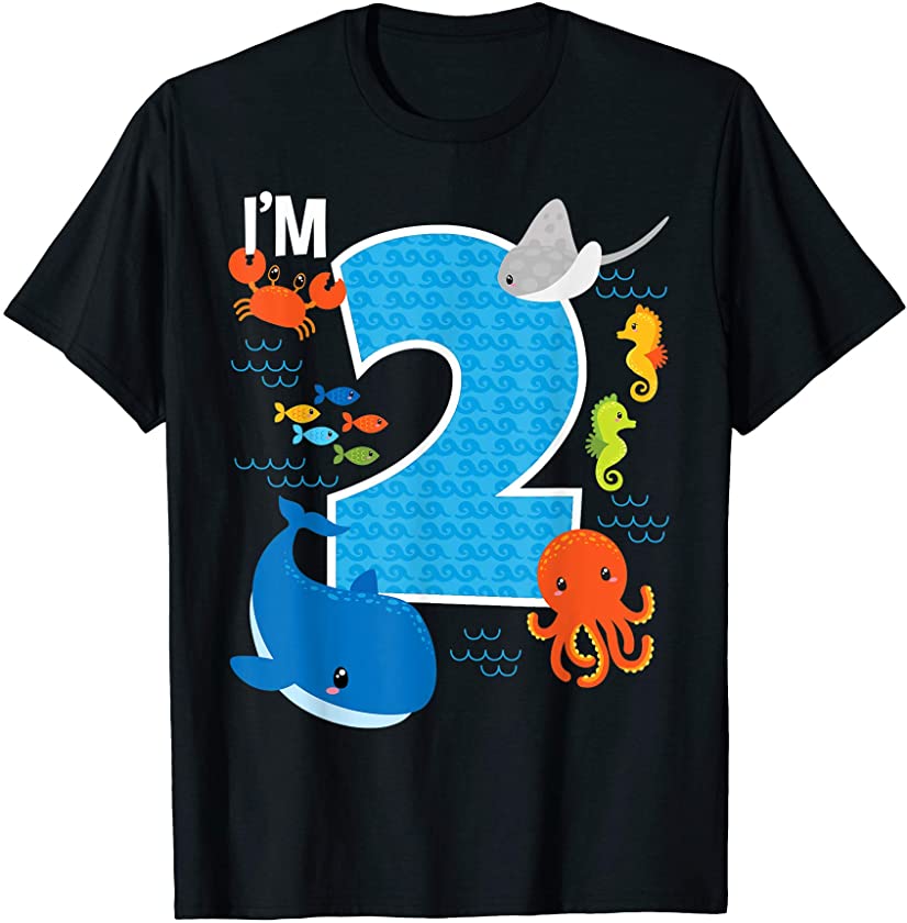 Kids 2 Year Old Birthday Whale Fish Sea Bday Boys and Girls T-Shirt