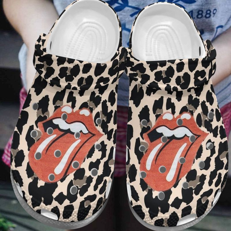 Cheetah Rolling Stones Tongu Rubber Crocs Crocband Clogs Comfy Footwear Tl97