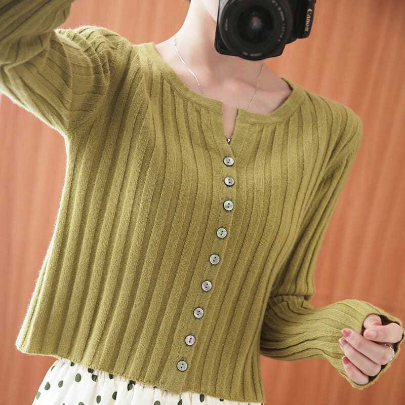 Stylish Solid Color Knitted Button Spliced Korean Cardigan Sweater Women’s Clothing 2022 Autumn New Casual Tops All-match Coat alx