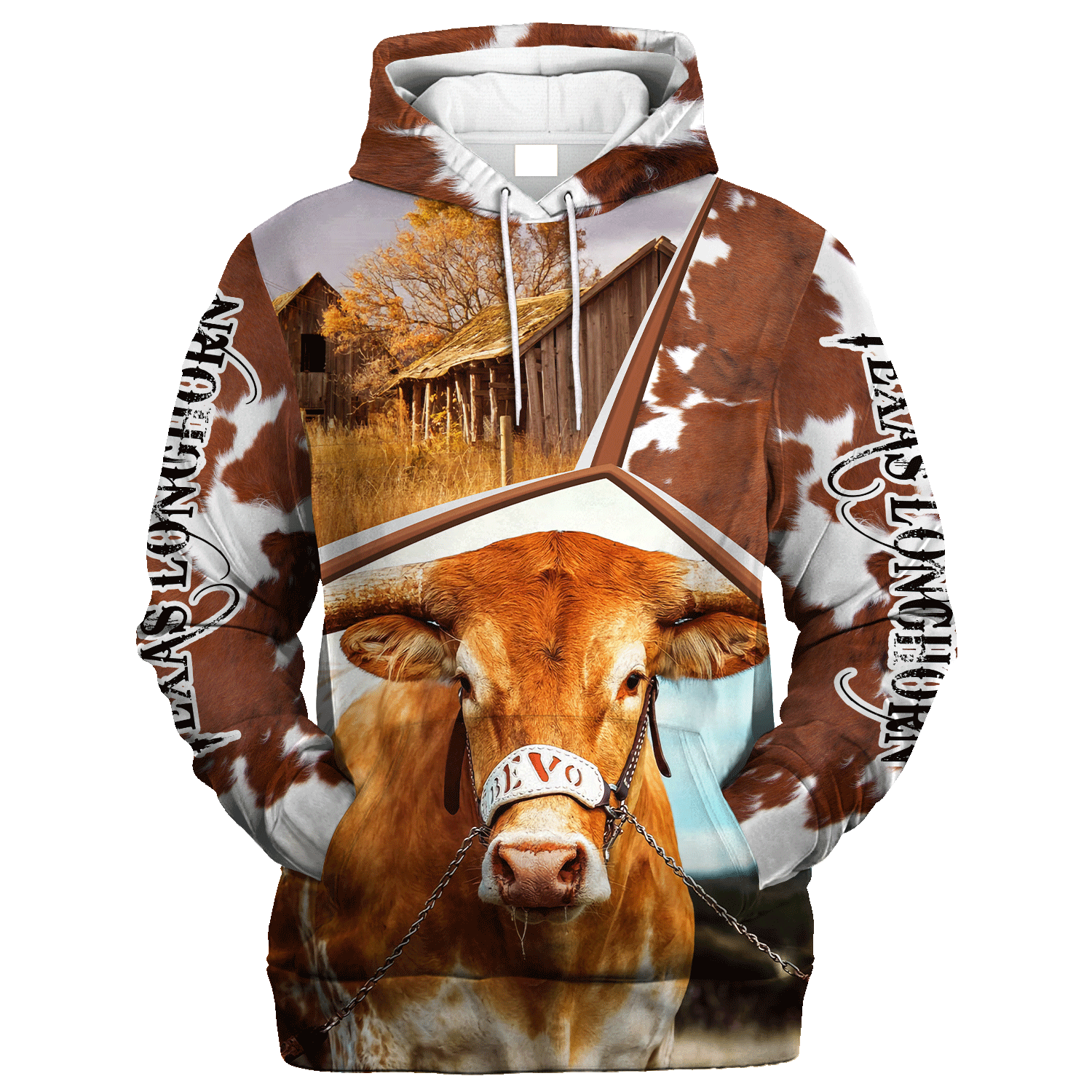 Funny Texas Longhorn Farm In The Fall Hoodie, Texas Longhorn Hoodie 3D All Over Print Men Women