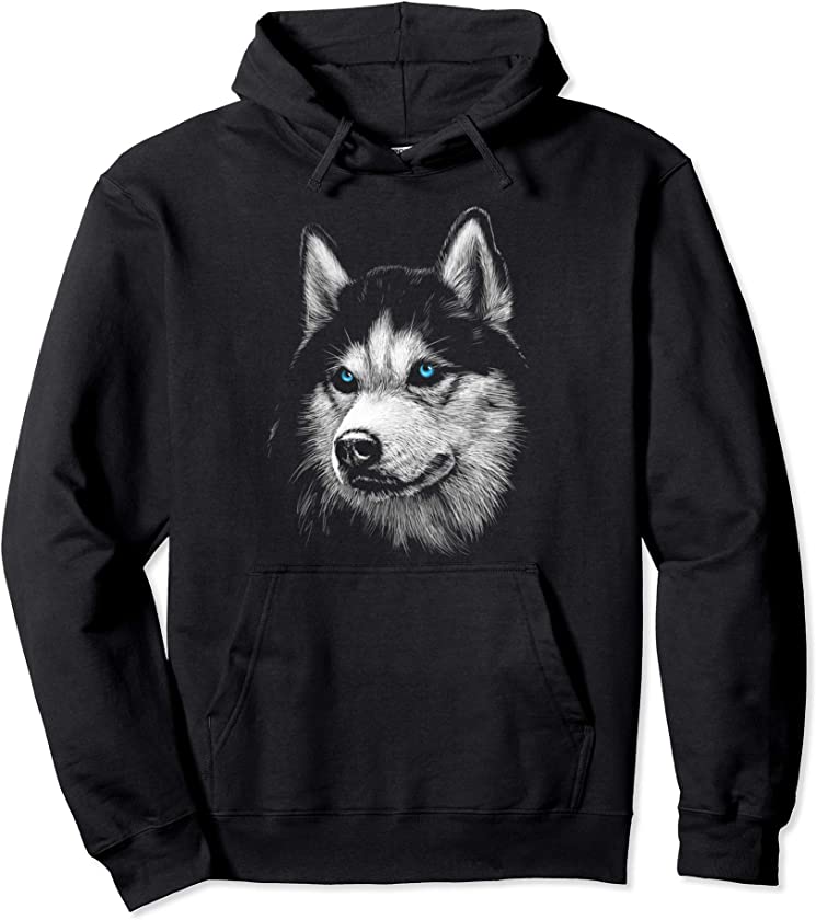 Siberian Husky Dog Blue Eyes Modern Minimal Animal Art Pullover Hoodie