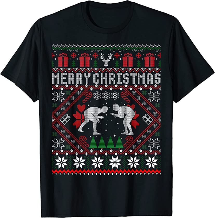 Ugly Christmas Wrestling Wrestler Santa Xmas Costume T-Shirt