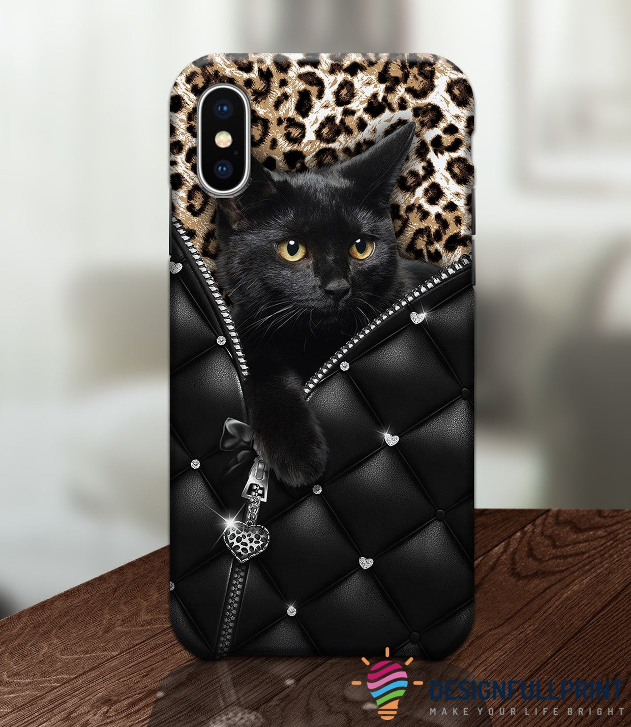 Print Black Cat Leopard Zipper Phone Case Hg Cat Lover Gift Farmer Gift