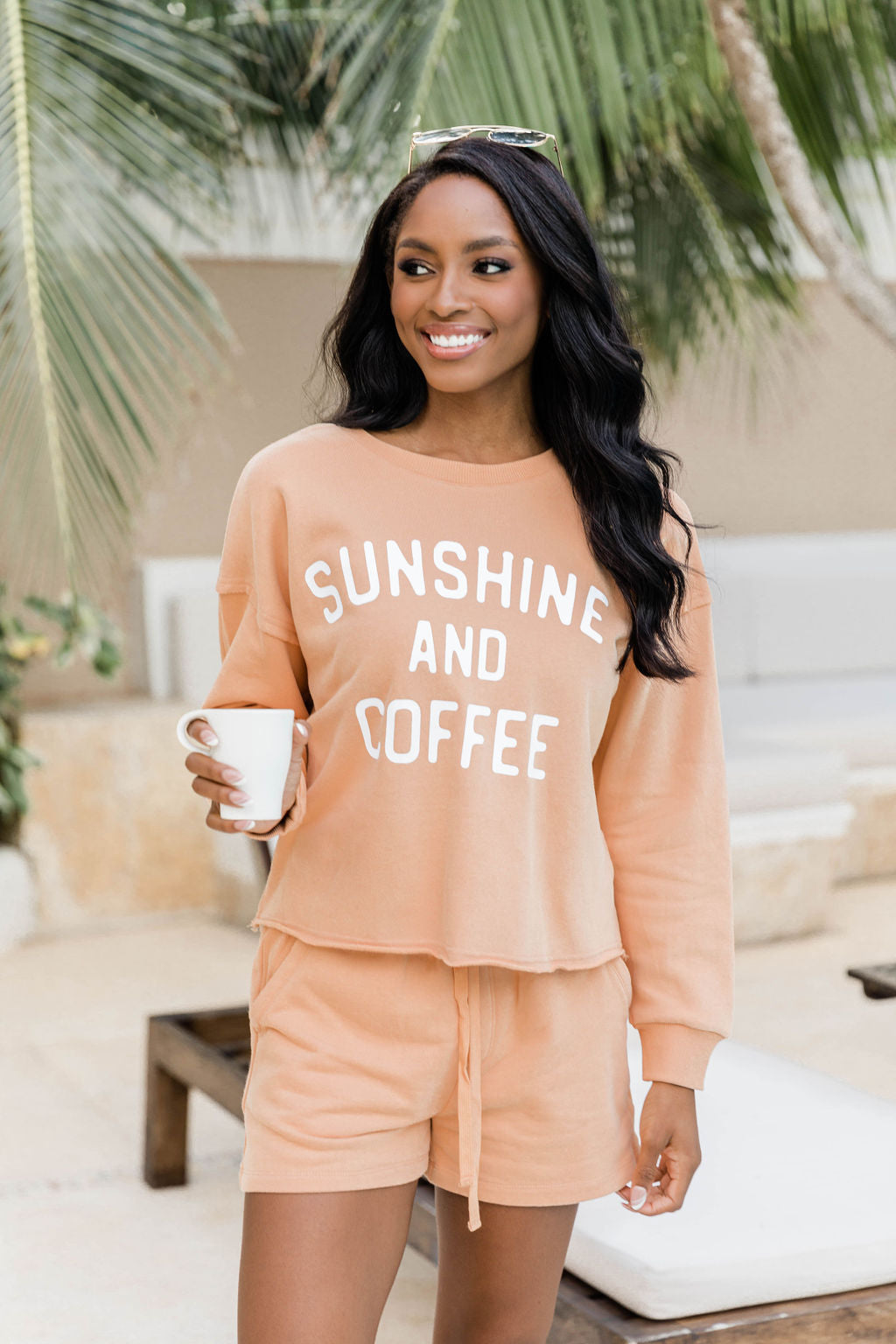 Sunshine And Coffee Orange Cropped Graphic Sweatshirt