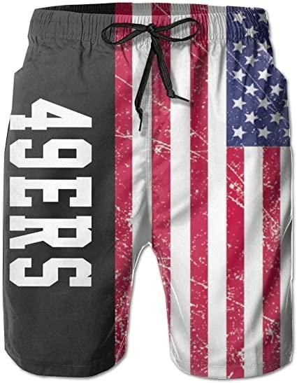 Mens 3D American Flag San Francisco 49Ers Customized Logo Graphic Swim Trunks Beach Party Game Gifts Sports Swimming Short Pants 3D