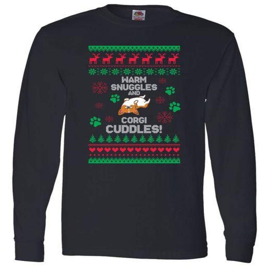 Warm Snuggles And Corgi Cuddles Ugly Sweater Long Sleeve Shirt