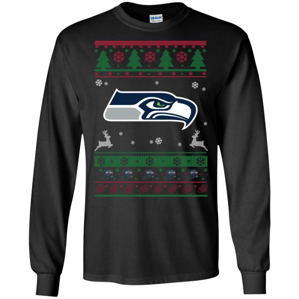 Seattle Seahawks Logo Football Teams Ugly Christmas Sweater Men Long SLeeve Shirt