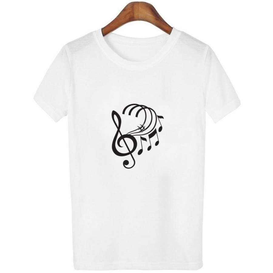 Simple Round Neck Women Short-Sleeved T-Shirt Music Printed T-Shirt Tops Tee