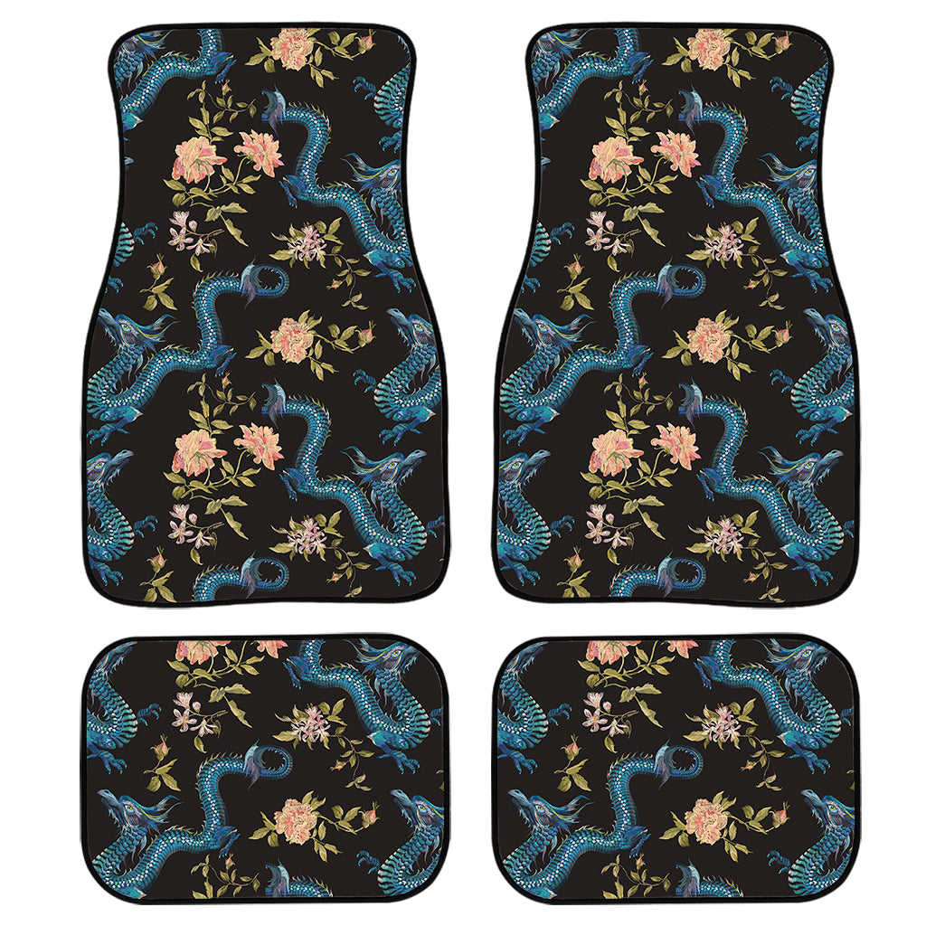 Chinese Dragon And Flower Pattern Print Front And Back Car Floor Mats, Front Car Mat