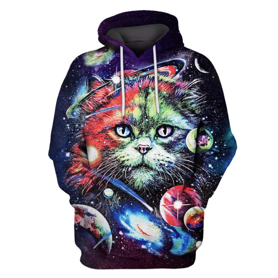 Cat in the space with planet Custom T-shirt – Hoodies Apparel