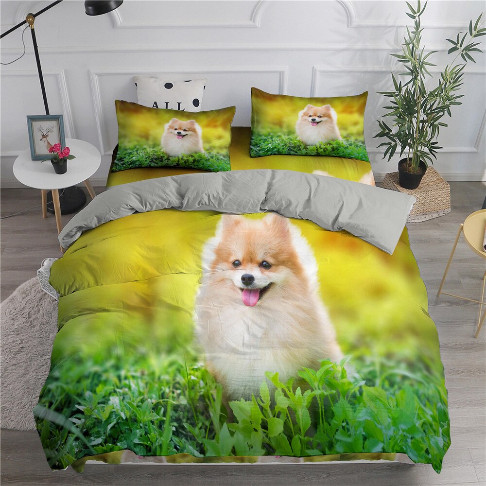 Dog Puppy 3D Bedding Set Fashion High-End Bedclotheslady Cute Pet Pomeranian Duvet Cover Set 3D Print