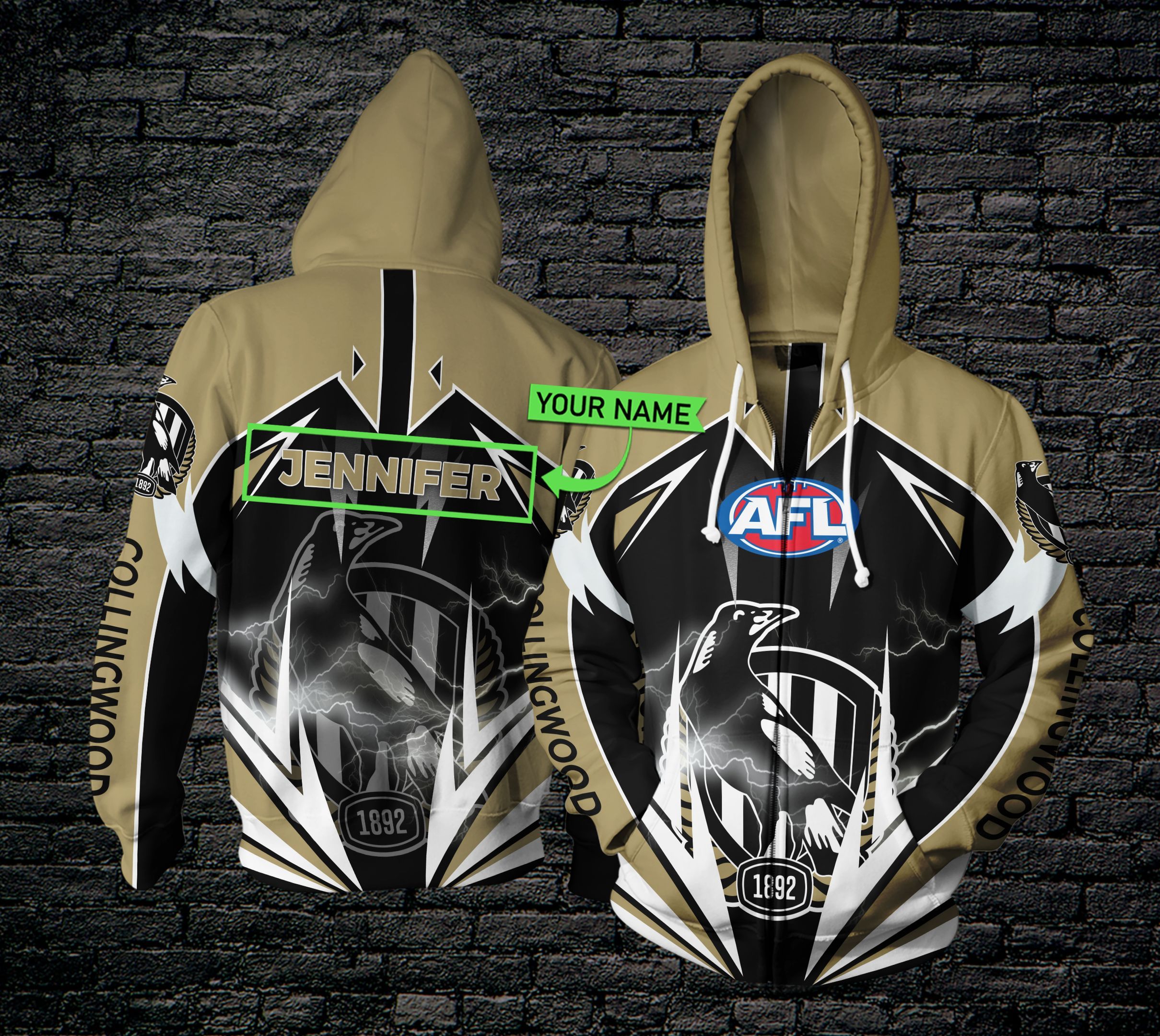 Personalized THA90 3D Hoodie Collingwood Football Club Lightning