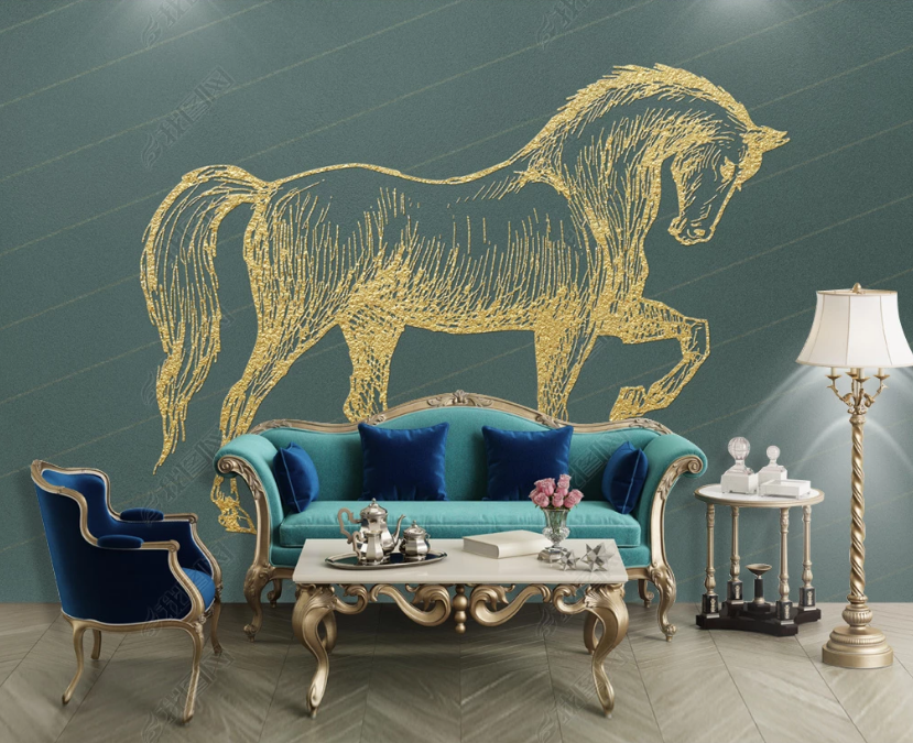 3D Hand Drawn Yellow Horse Animal Background Wall Mural Wallpaper Lxl