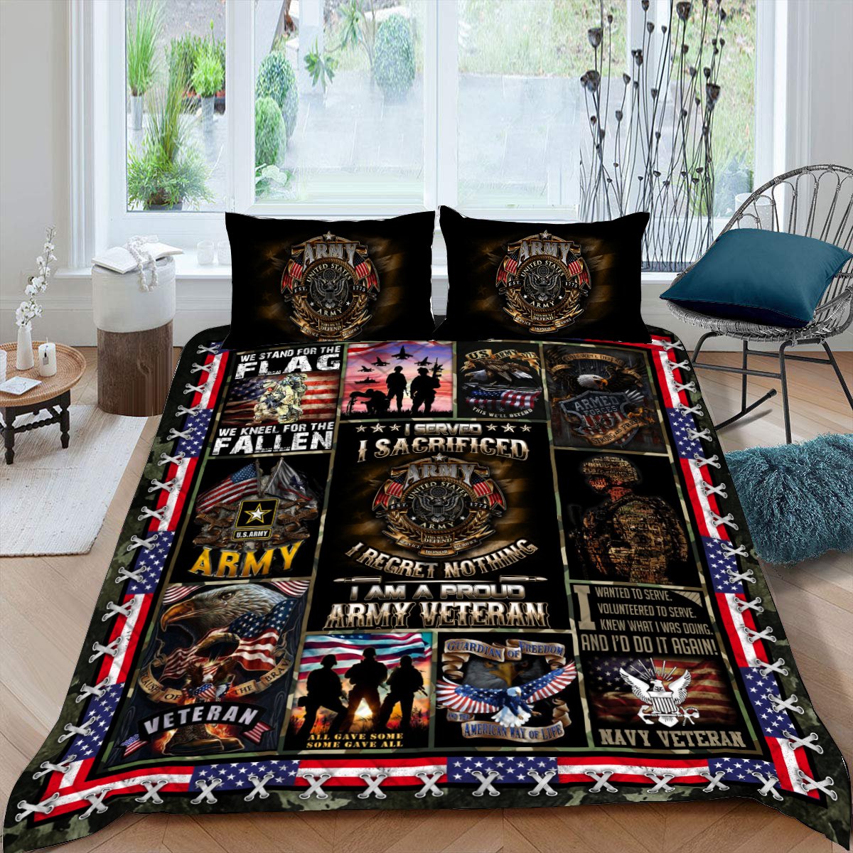 U.S. Army I Am A Proud Army Veteran Quilt Blanket Quilt Set