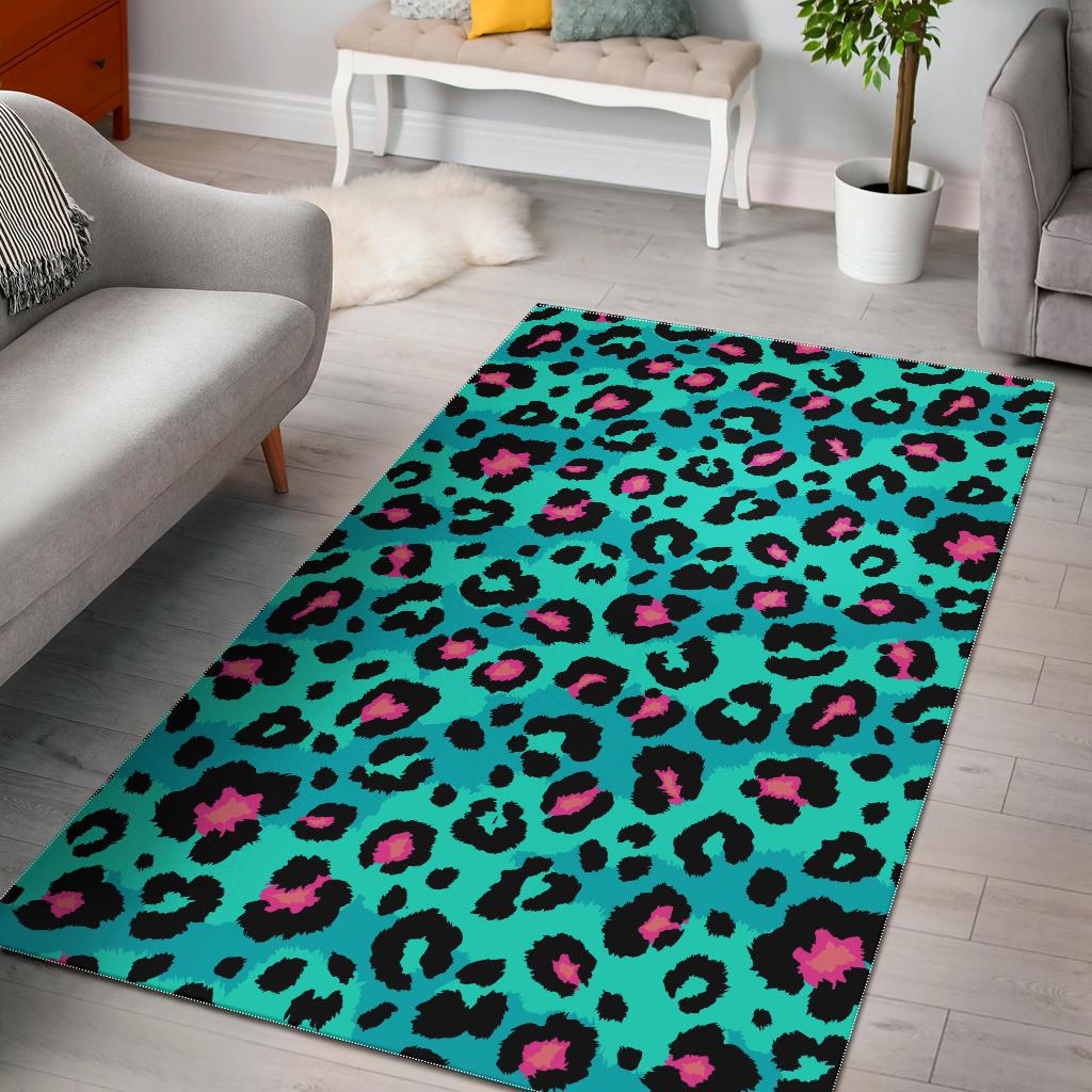 Green Leopard Skin Print Pattern Area Rug