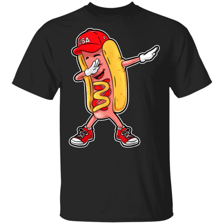 Dabbing Hot Dog T shirt 4th of July Hotdog Merica USA Kids