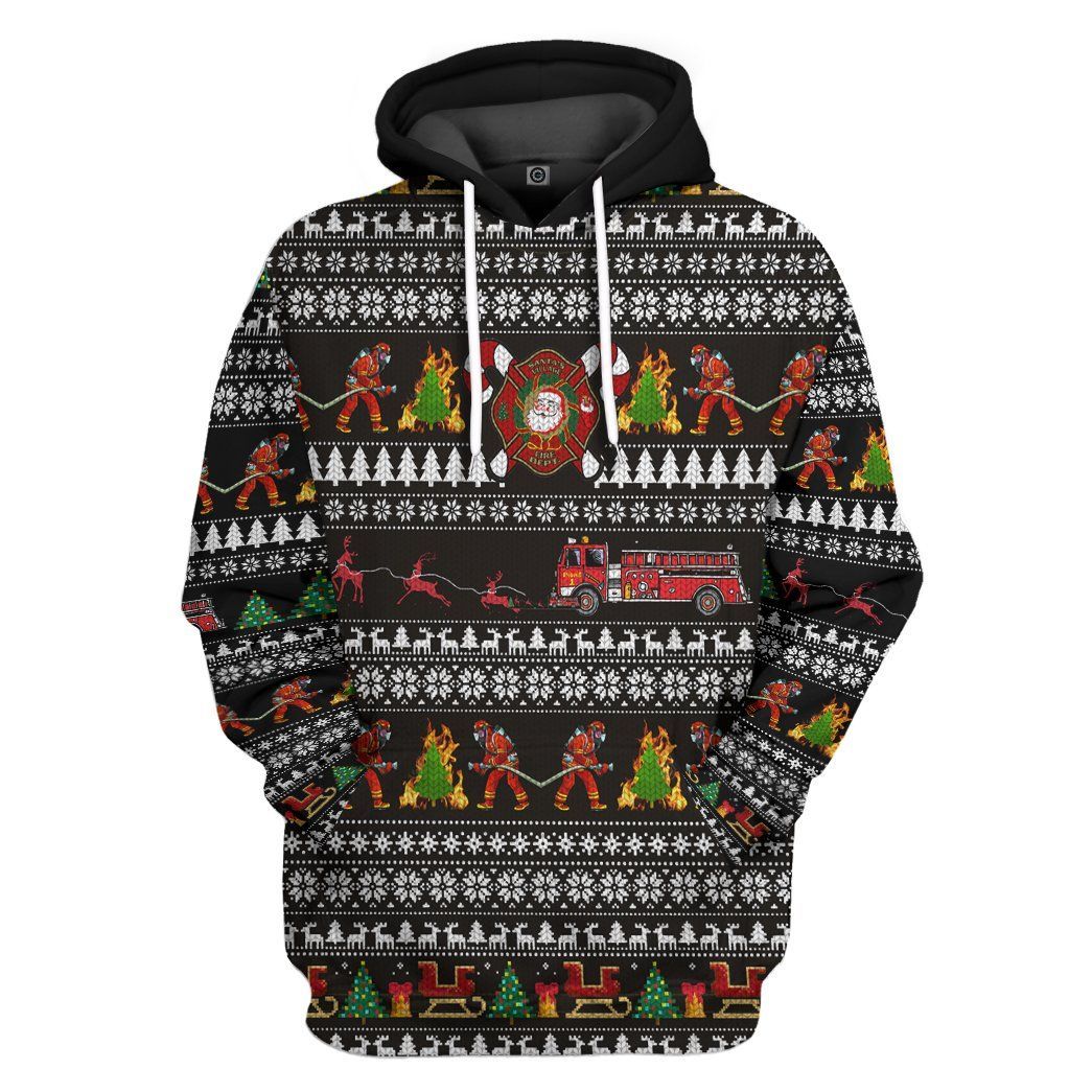 Casespring 3D Santa Village Firefighter Ugly Christmas Sweater Custom Hoodie Apparel