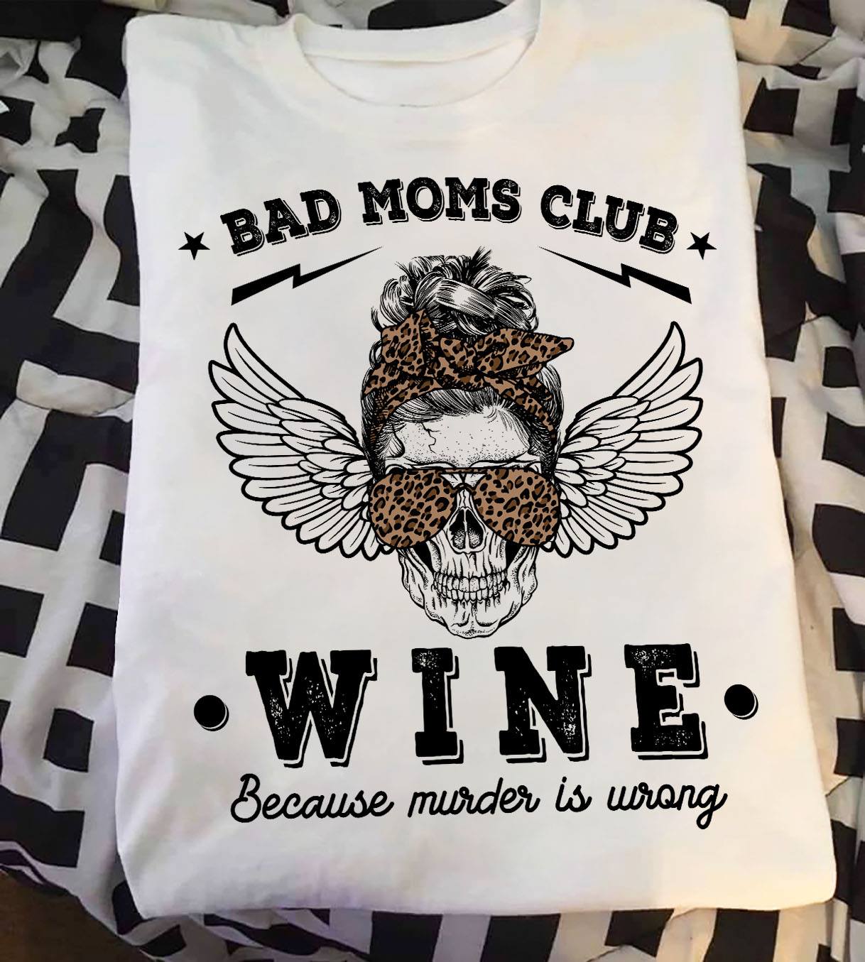 Bad Moms Club Skull Mom Leopard Mothers Day Gift Graphic Unisex T Shirt, Sweatshirt, Hoodie Size S – 5XL