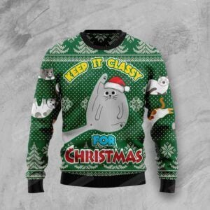 Cat Keep It Classy For Christmas Ugly Christmas Sweater, All Over Print Sweatshirt