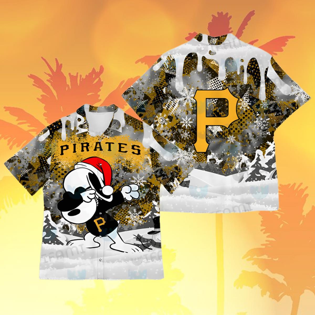 Pittsburgh Pirates Hawaiian Shirts Snoopy Dabbing Snowflake