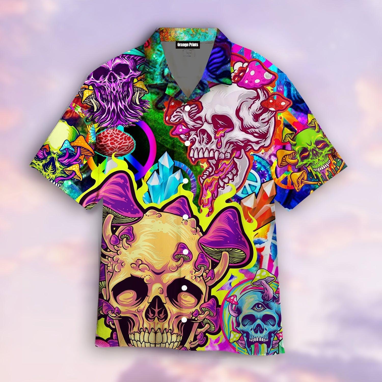 Skull Colorfull Printed Casual Abstract Hippie Style Hawaii Shirt For Men Women Ha34680