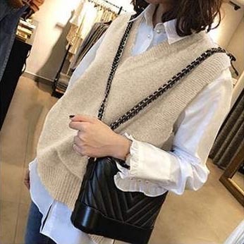 Cashmere Sweater Vest Women Knitted V-Neck Solid Casual Korean Style Teens Chic Fashion Autumn Winter Sleeveless Sweaters Tops alx