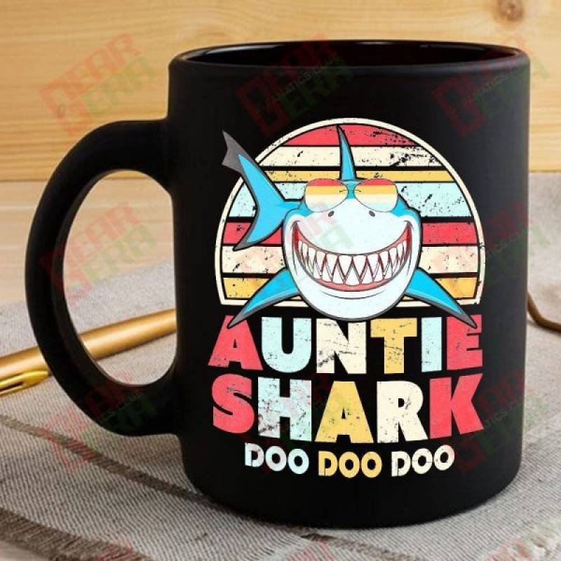 Vintage Retro Auntie Shark Doo Doo Doo Coffee Mug Womens Custom Father’s Day Mother’s Day Gift Idea GE515