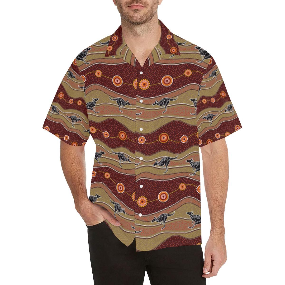 Kangaroo Aboriginal Pattern Men'S All Over Print Hawaiian Aloha Shirts ...