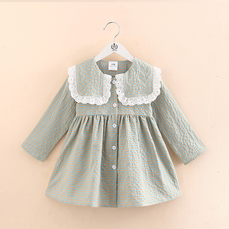 2022 Spring Autumn 2 3 4 6 8 10 Years Turn-Down Collar Long Sleeve Cotton Princess School Preppy Style Dress For Kids Baby Girl alx