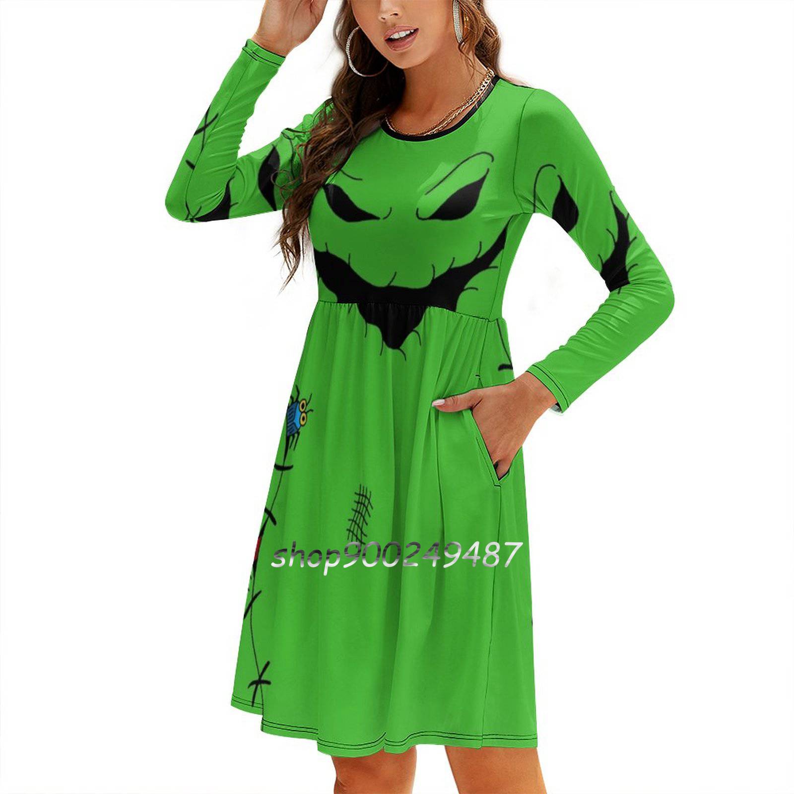 Green Ghoul Sweetheart Knot Flared Dress Fashion Design Large Size Loose Dress Oogie Boogie Nbc Nightmare Before Christmas alx