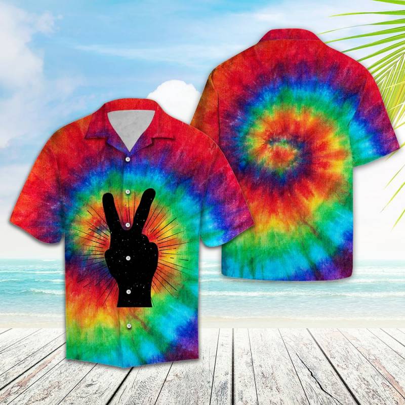 Peace Hand Signs Tie Dye Hawaii Shirt Ha95354