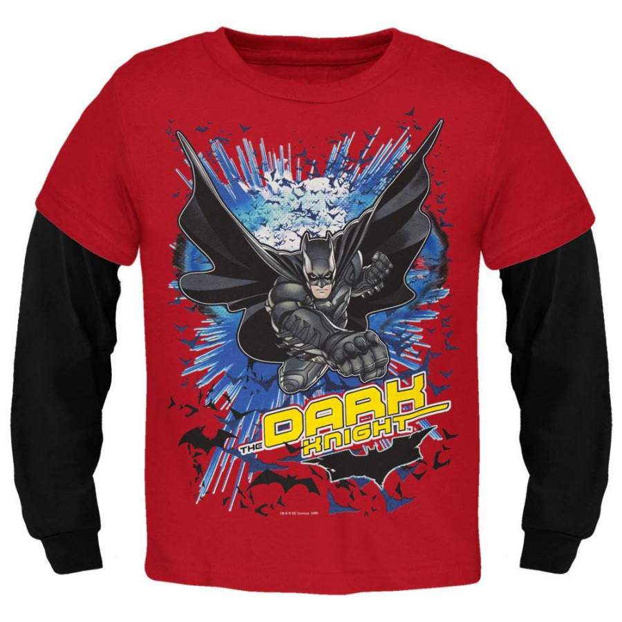 Batman – Dark Knight Charge Juvy 2fer Long Sleeve T-Shirt