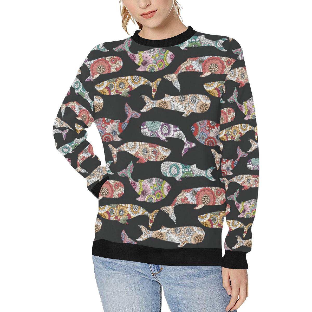 Whale Flower Tribal Pattern Women’s Crew Neck Sweatshirt