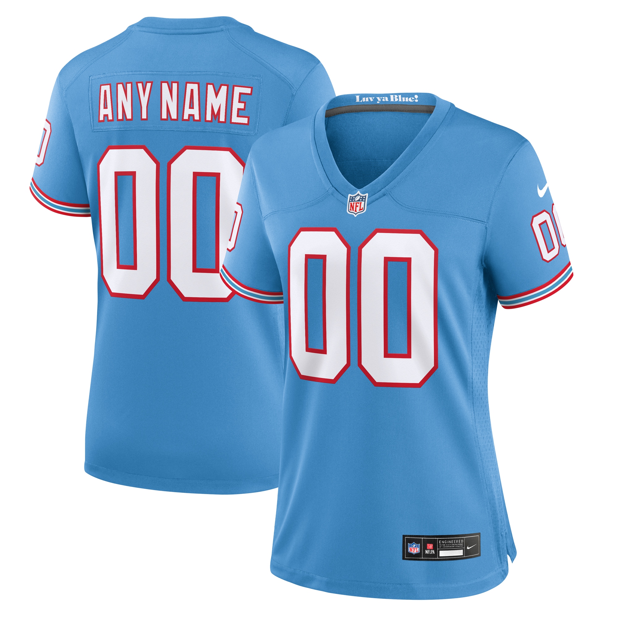 Tennessee Titans Women's Oilers Throwback Custom Game Jersey – Light Blue