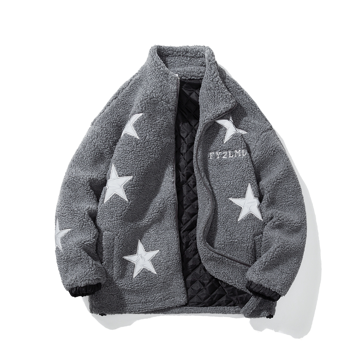 Star Print Lamb Wool Embroidered Jacket Cardigan Zip Jacket Men Hip-hop Coat Fleece Warm Men Jacket Street Couples Tops Black alx