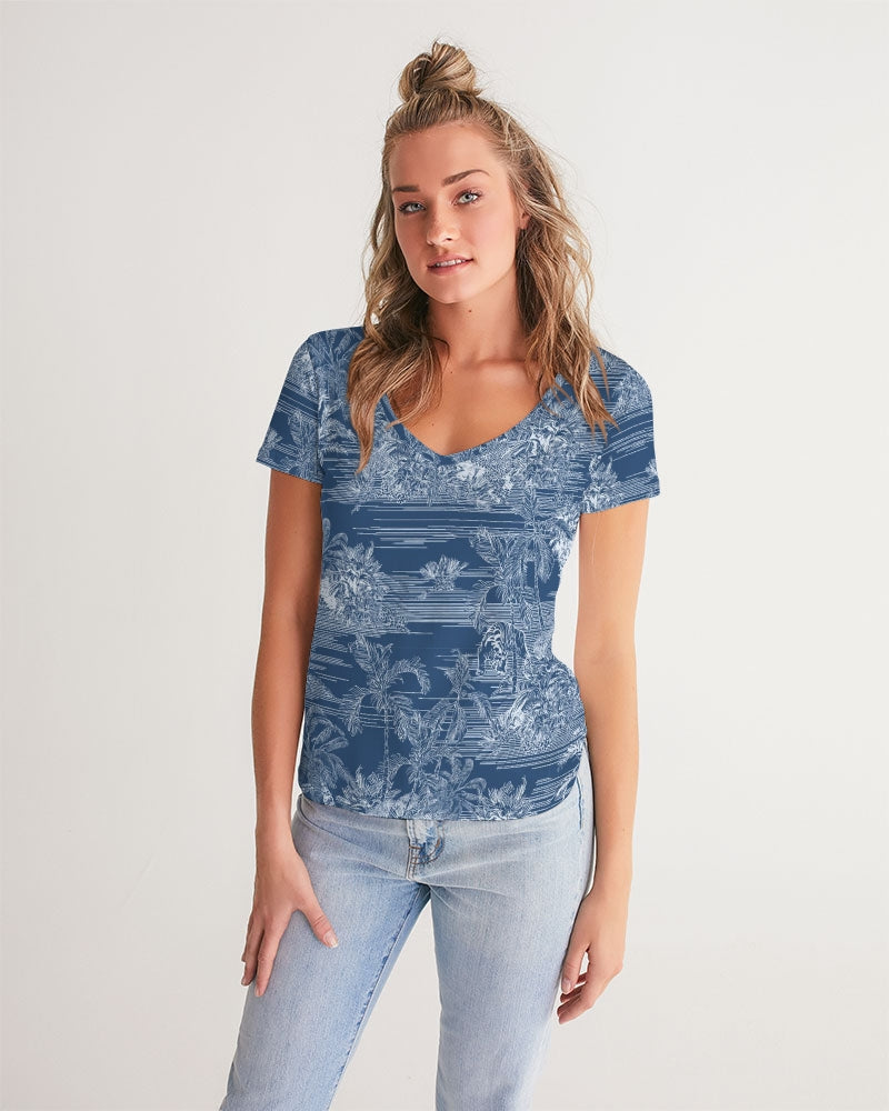 Blue Tiger Scene Women’S V-Neck Tee