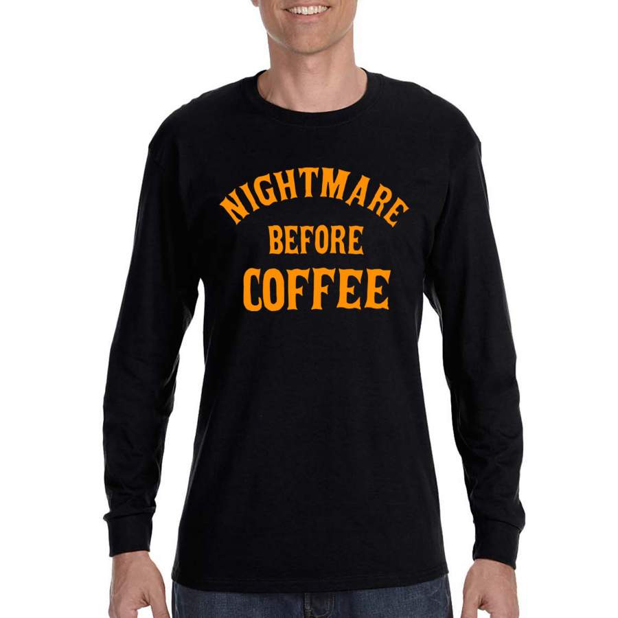 XtraFly Apparel Men’s Tee Halloween Nightmare Before Coffee Fun Party Long Sleeve T-Shirt