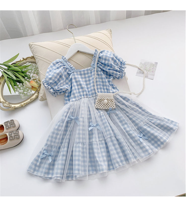 2022 Baby Girls Plaid Summer Dress,sweet Bow Lace Girl Kids Tutu Princess Birthday Dresses Children Party Clothes Vestidos alx