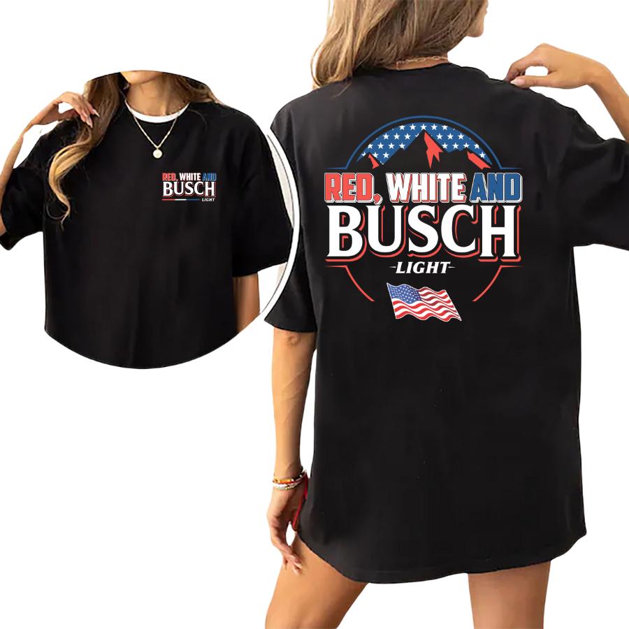 Red White And Busch Light Patriotic Party T-Shirt, 4th Of July Busch Light Beer Shirt 2 Sides For Men And Women