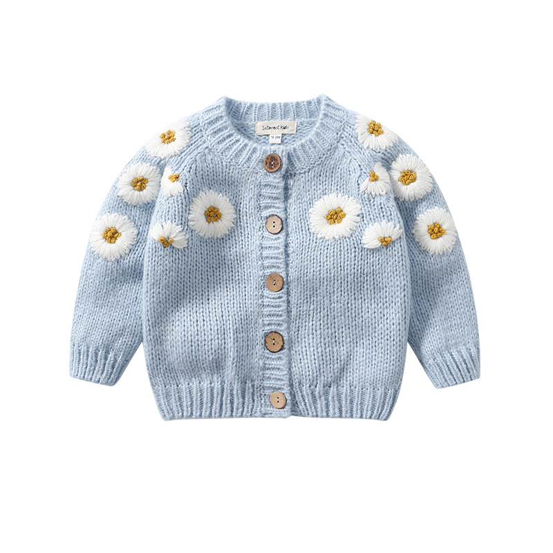 Toddler Girl Sweater Baby Girls Sweater Kids Cardigan Breasted Flowers Knit Coat Spring Teenager Girls Clothing Children Clothes alx