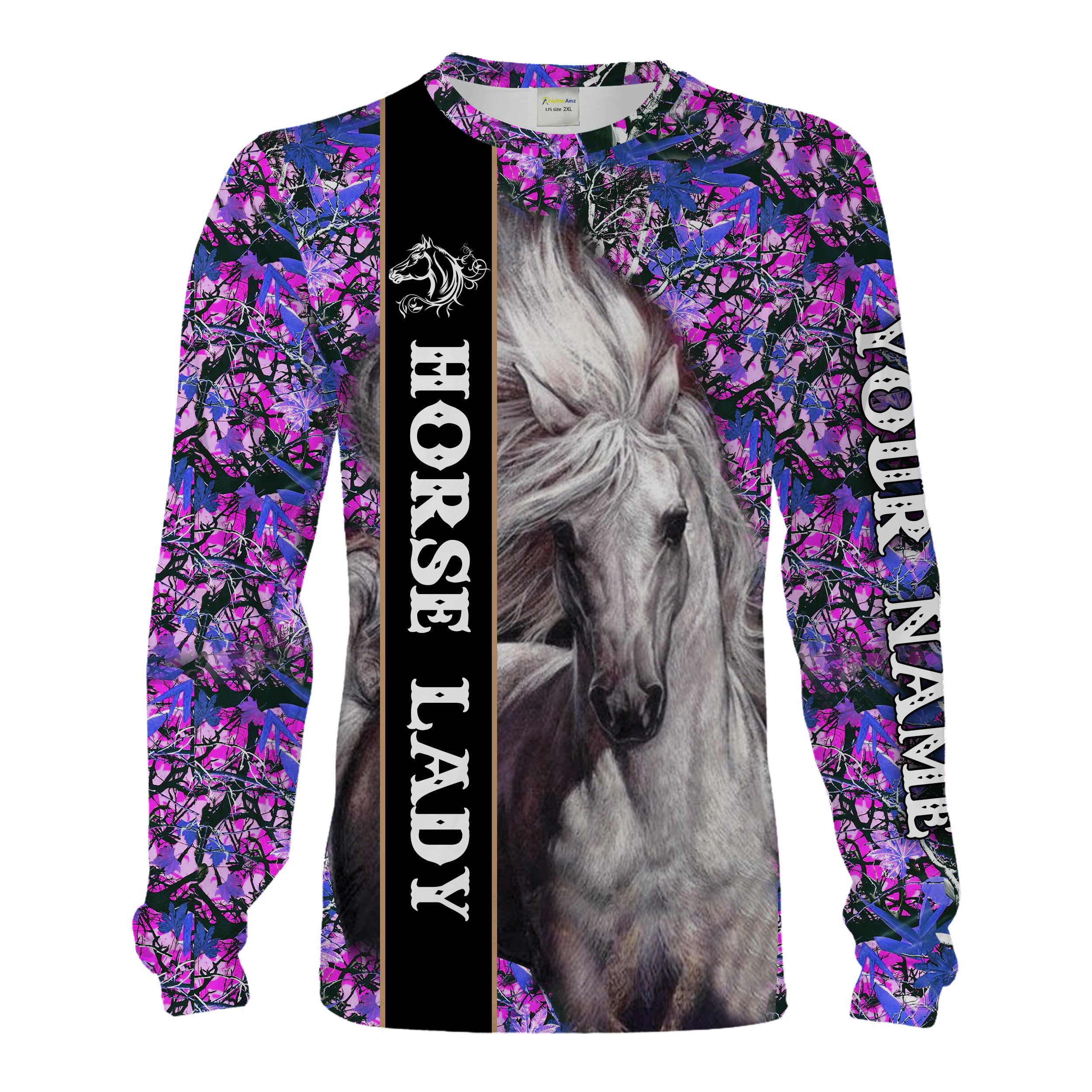 White Horse Lady purple muddy girl Camo Customize Name 3D All Over Printed Shirts Personalized gifts for horse lovers Chipteeamz NQS1457