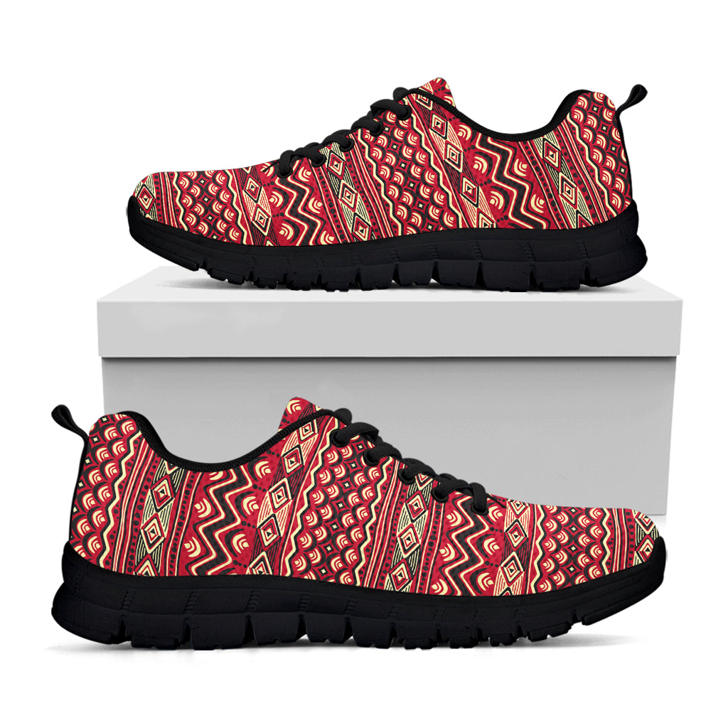 Red African Tribal Pattern Print Black Sneakers