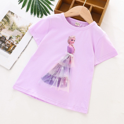 2020Girl Summer Princess T-Shirt Elsa Aurora Childen Cotton Tees Lace T Shirt 3D Sofia Appliques Kid Birthday Top Clothing Shirt alx