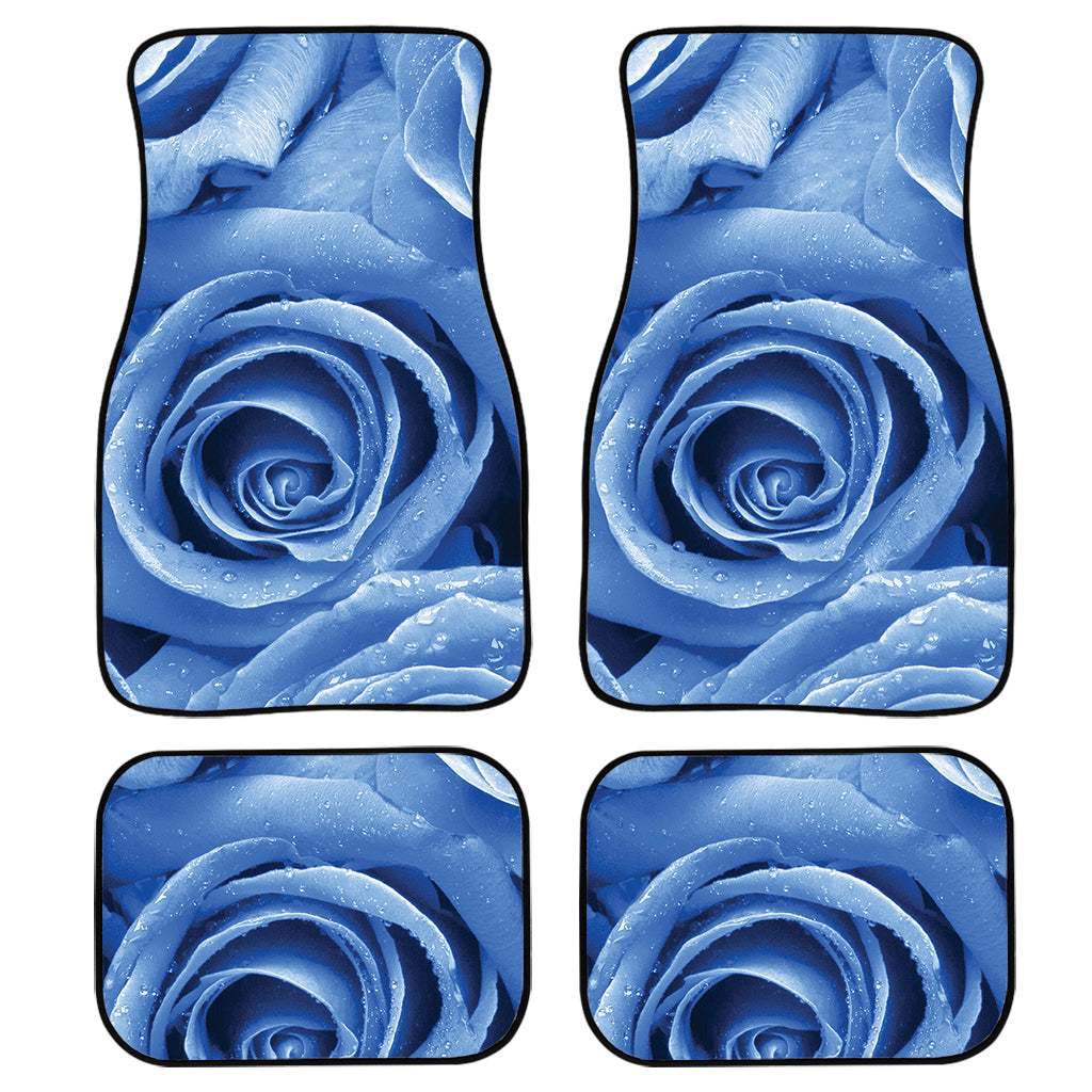 Bright Blue Rose Print Front And Back Car Floor Mats, Front Car Mat