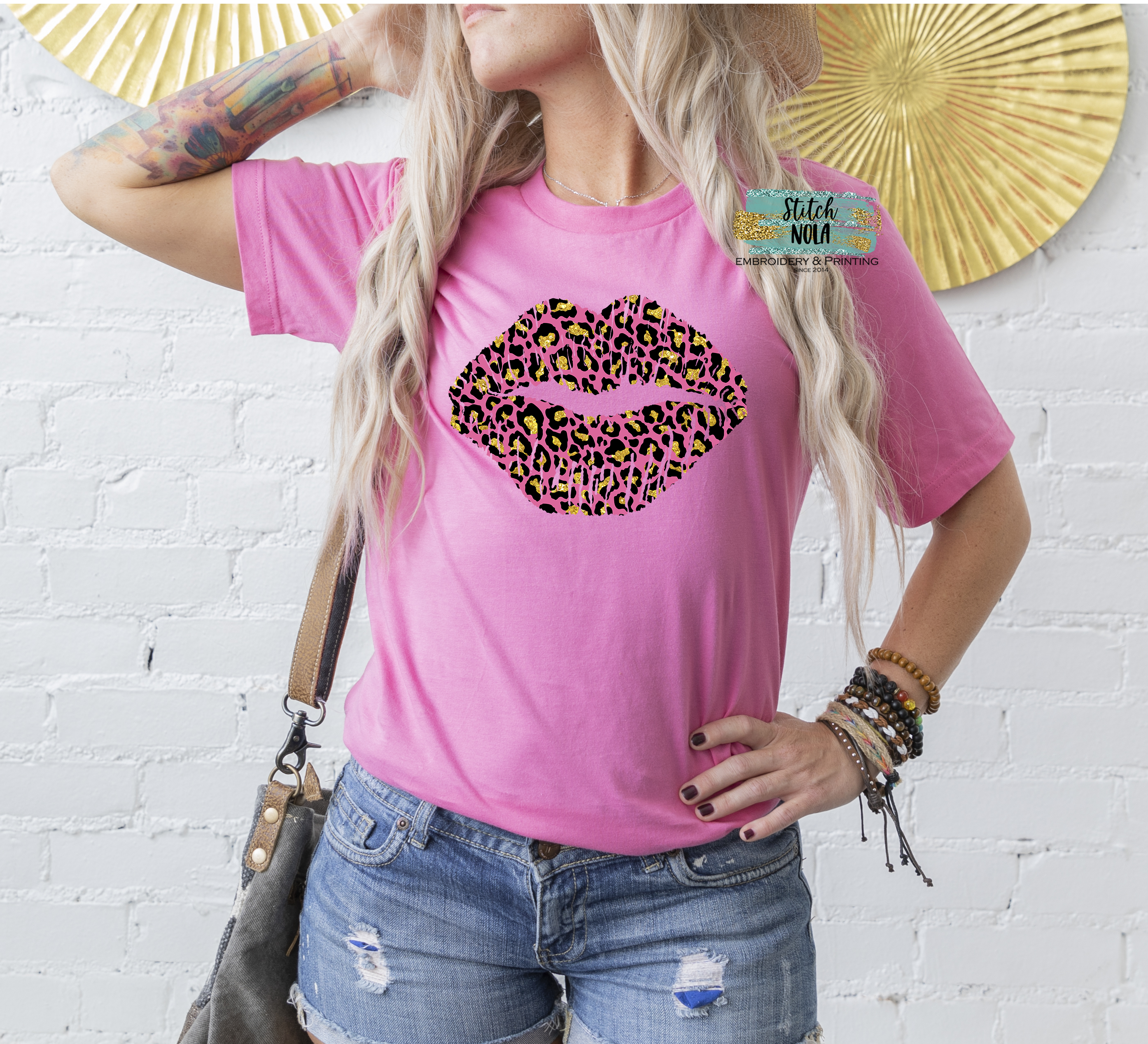 Adult Valentines Leopard Lips Printed Tee