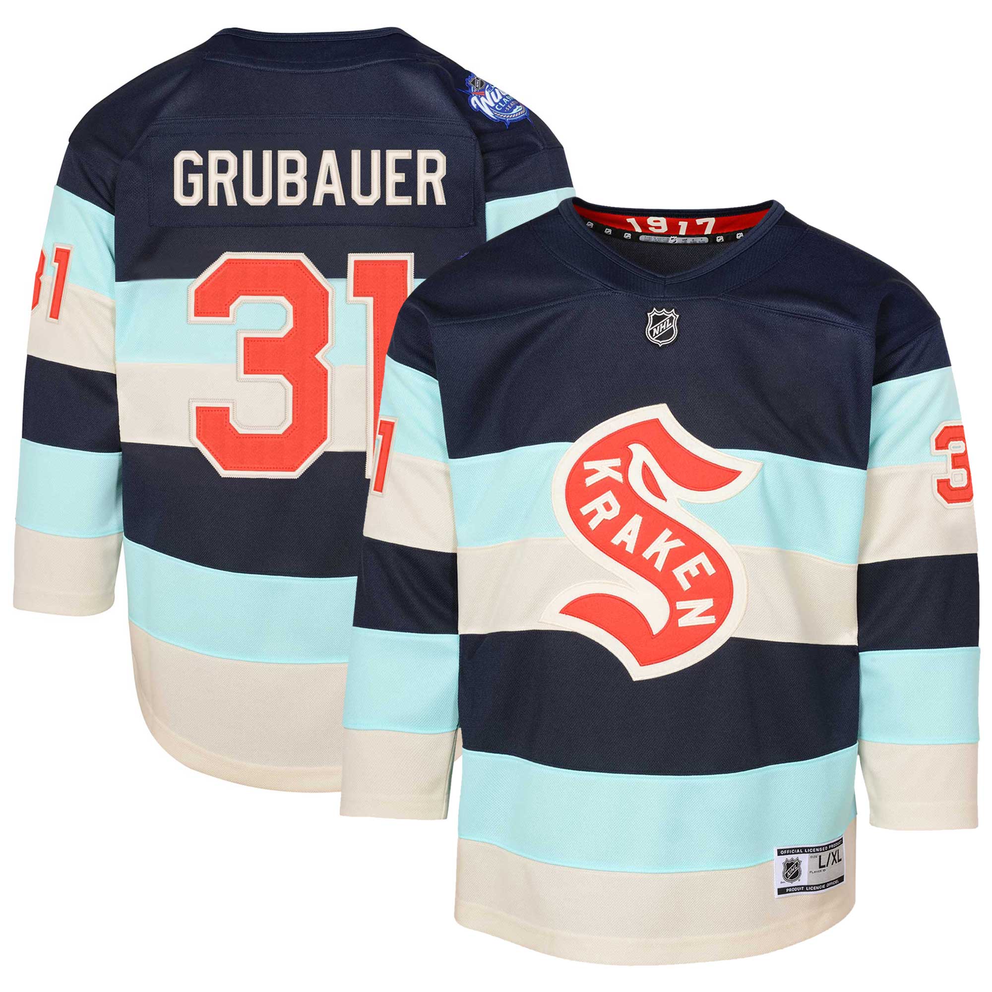 Philipp Grubauer Seattle Kraken Youth 2024 NHL Winter Classic Premier Player Jersey – Deep Sea Blue