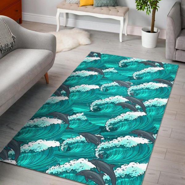 Dolphin Wave Pattern Print Home Decor Rectangle Area Rug